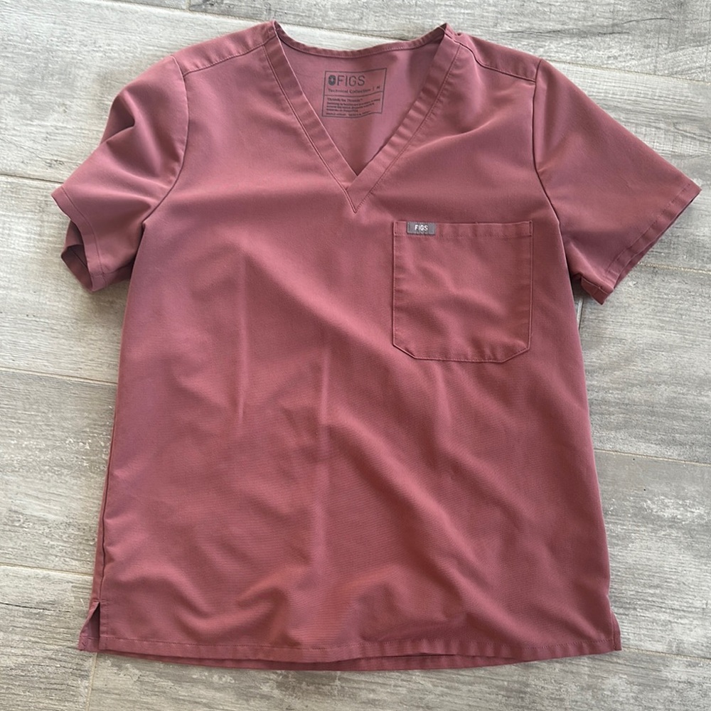 Figs Maroon V-Neck Scrub Top